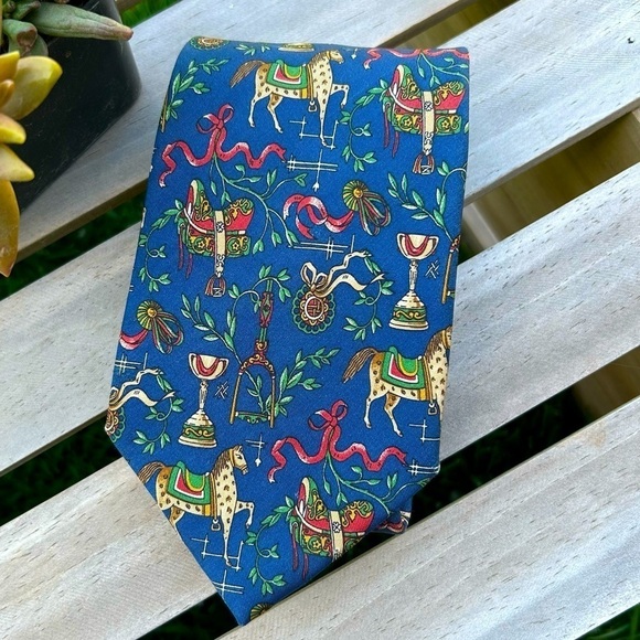 Salvatore Ferragamo Silk Tie | Equestrian Horse Motif | Made in Italy - Picture 2 of 5